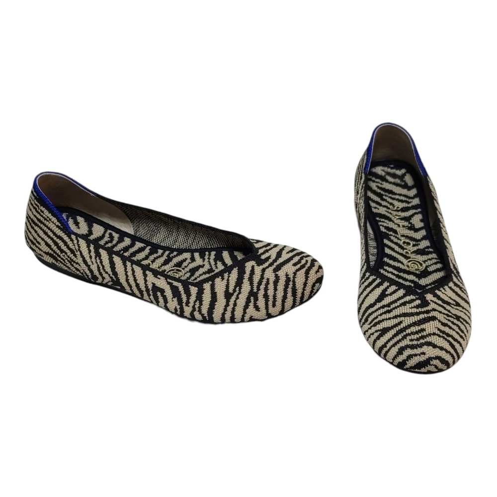 Rothy's The Flat Zebra Print Womens 6.5 Round Toe Shoes‎ Black